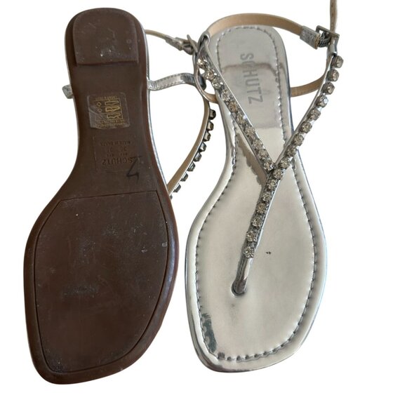 SCHUTZ Silver Rhinestone Thong Sandals Size 38 / US 8 - Picture 6 of 8